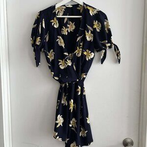 Navy blue floral wrap around dress